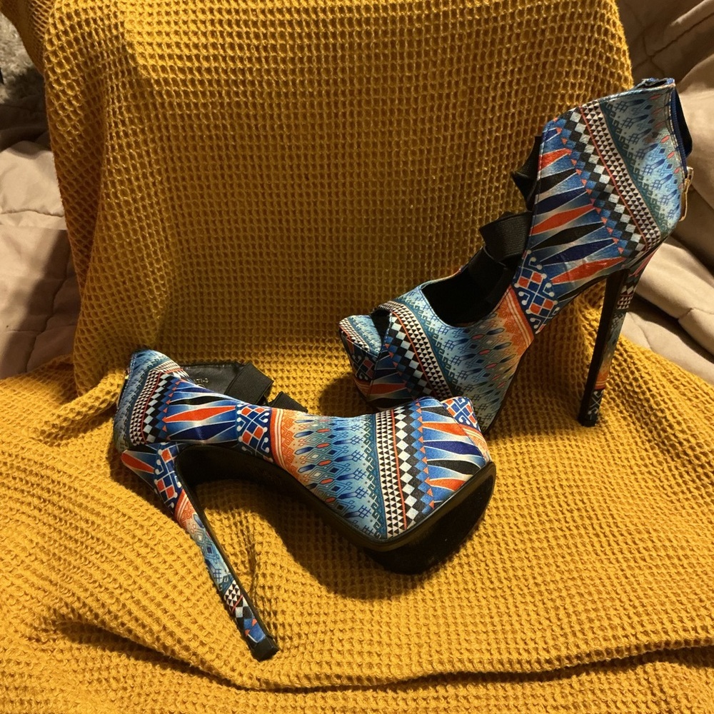 Colorful Geometric Patterned Women's Heels
